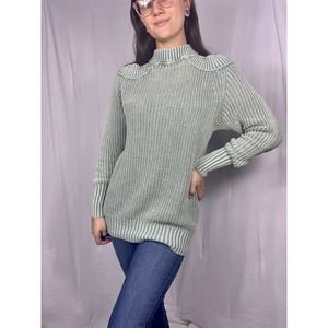 Free People seafoam green cold shoulder high neck chunky knit tunic sweater
